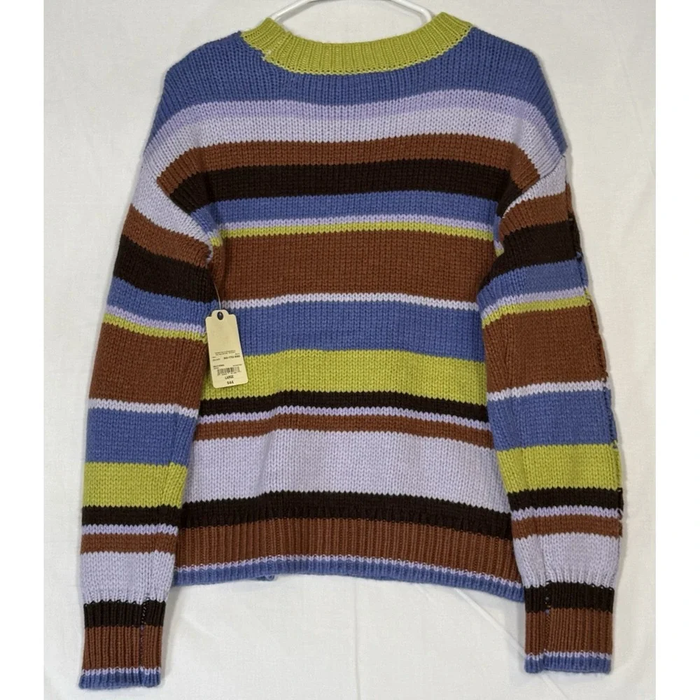 St Johns Bay NWT L Heavy Cable Knit‎ Sweater Womens Multi Color Striped Colorful